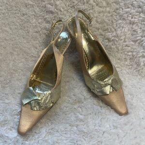 J. Renee Garbo sling back, high heel pumps, satin, gold blush, size 12W